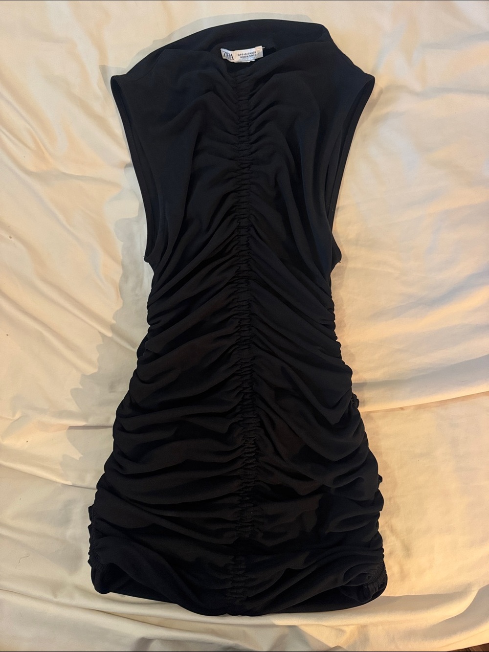 Zara Black Sleeveless Ruched Bodycon Dress